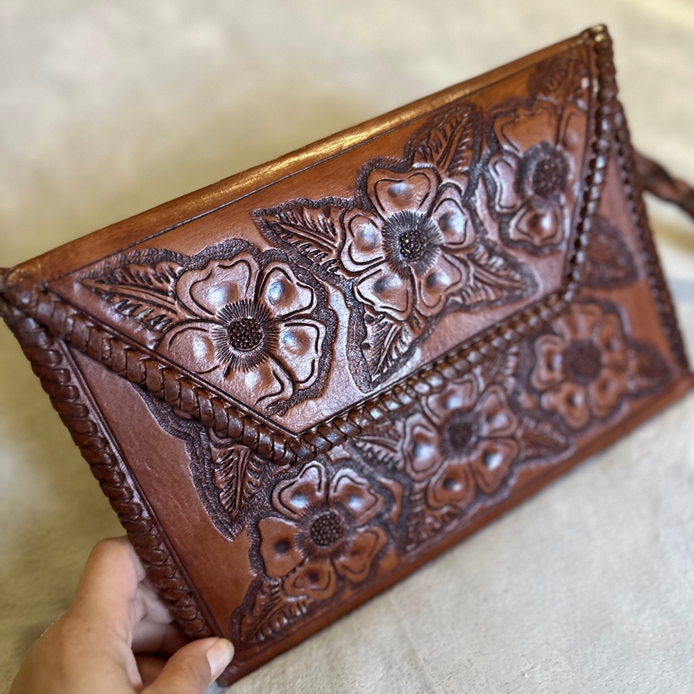 Floral Embossed Leather Clutch - Picture 2 of 8